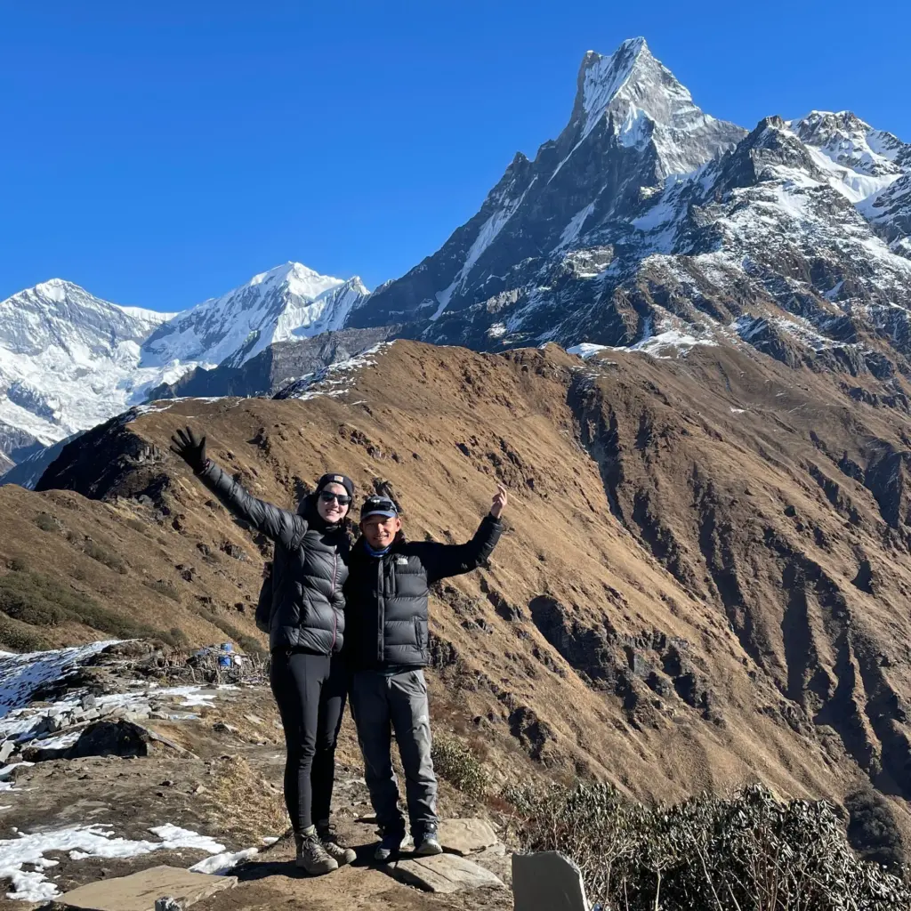 A female solo traveler with our guide Bam Tamang