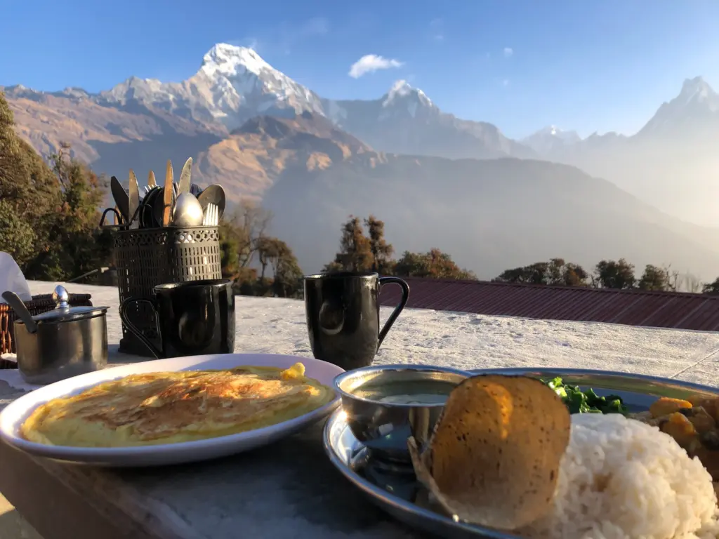 A morning breakfast in Annapurna region at Poonhill