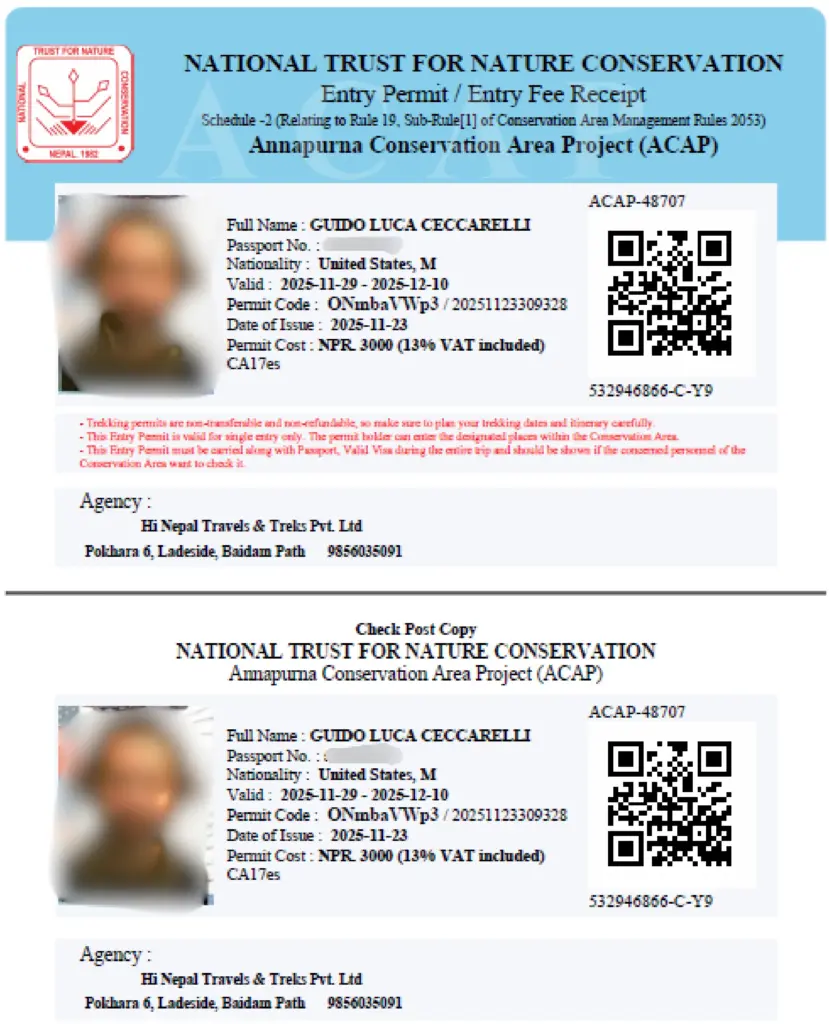 Annapura Circuit Trek Permit 