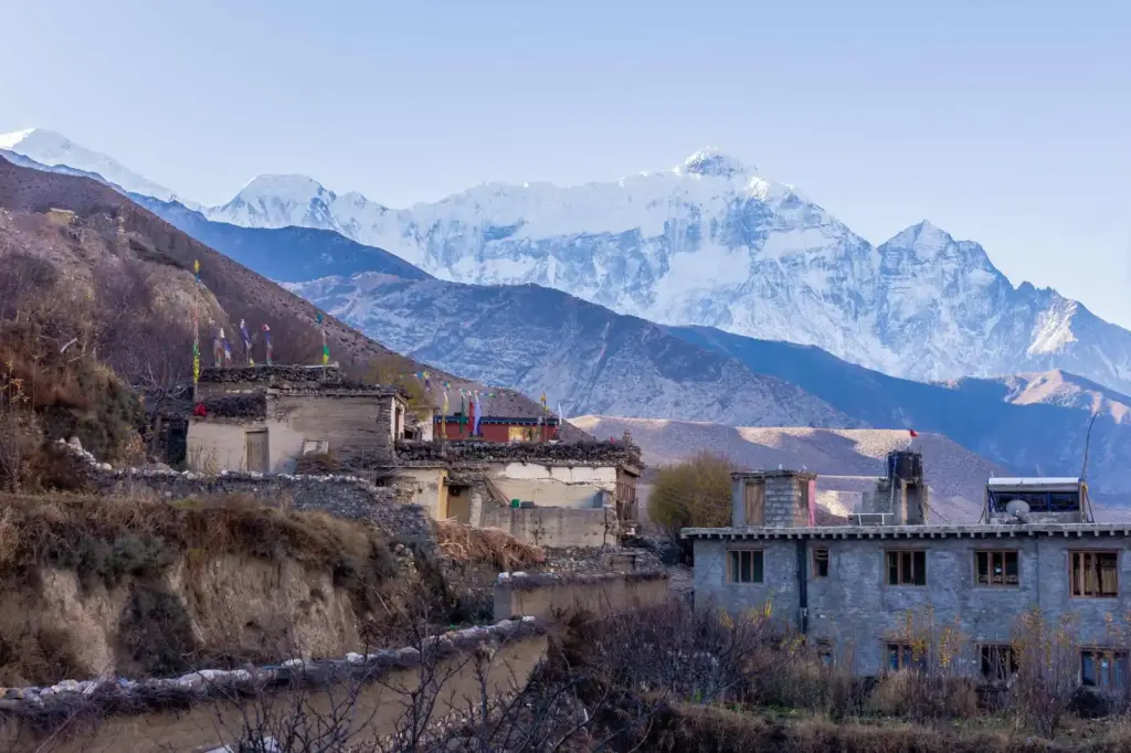 Houses in Kagbeni nepal with beautiful mountain in the back