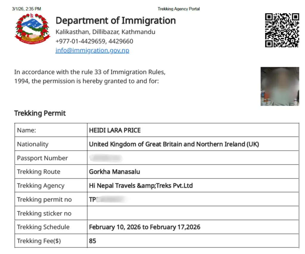 Manaslu Circuit Trek Permit with Cost (Updated 2026)
