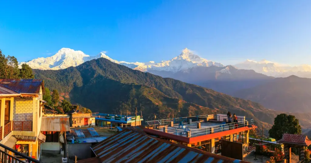 Dhampus Village Trek form Pokhara - Beautiful sunrise view with mountain range in Back