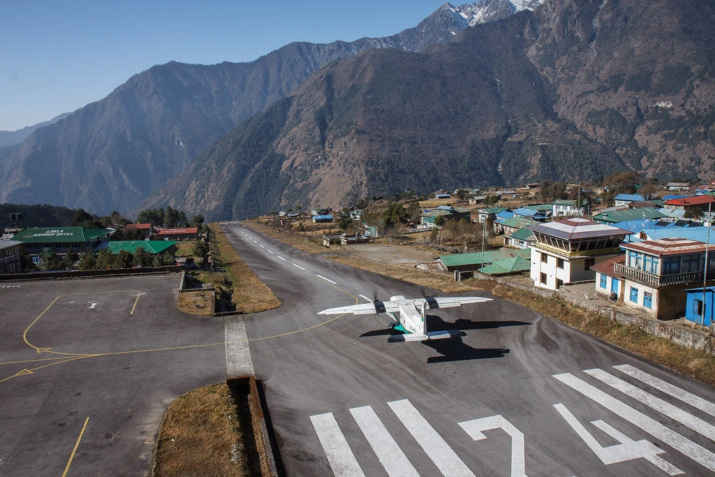 A plane taking off from lukla (Tenzing Hillary)  aiport 
